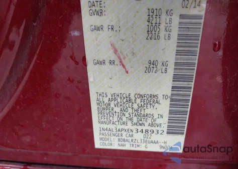 2014 Nissan Altima 2.5 S из США, поврежденный, VIN 1N4AL3APXEN348932